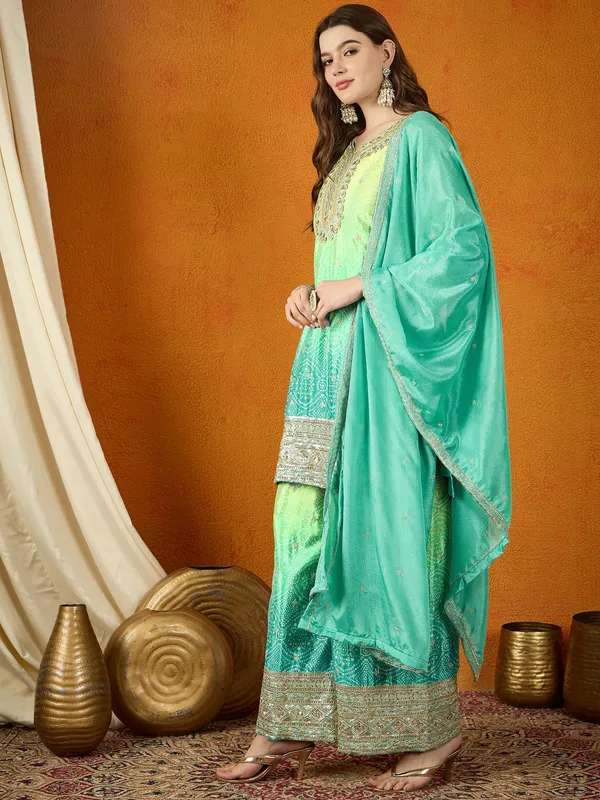 Ombre_Teal_Chinon_Embroidered_Kurta_And_Palazzo_Set