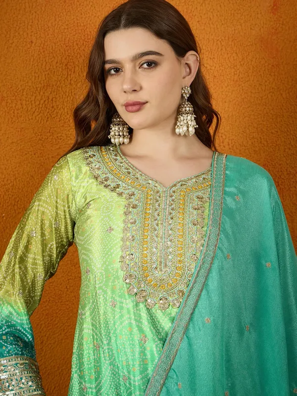 Ombre_Teal_Chinon_Embroidered_Kurta_And_Palazzo_Set
