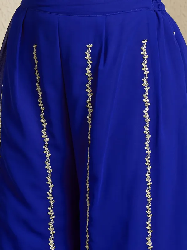 Blue_Embroidered_A-Line_Kurta_Palazzo_Set_With_Plain_Dupatta