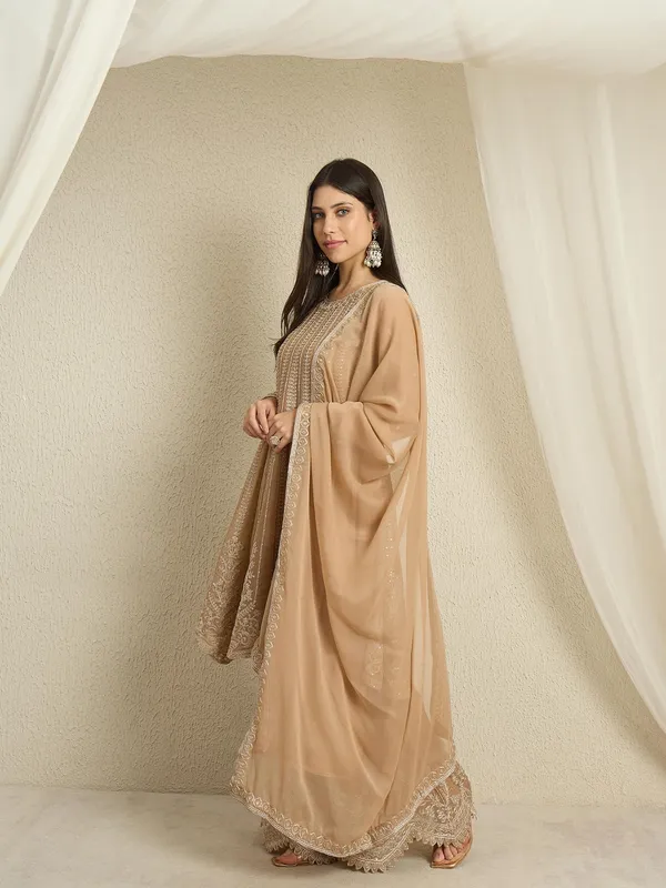 Elegant_Coffee_Georgette_Embroidered_A-Line_Kurta_And_Palazzo_Set