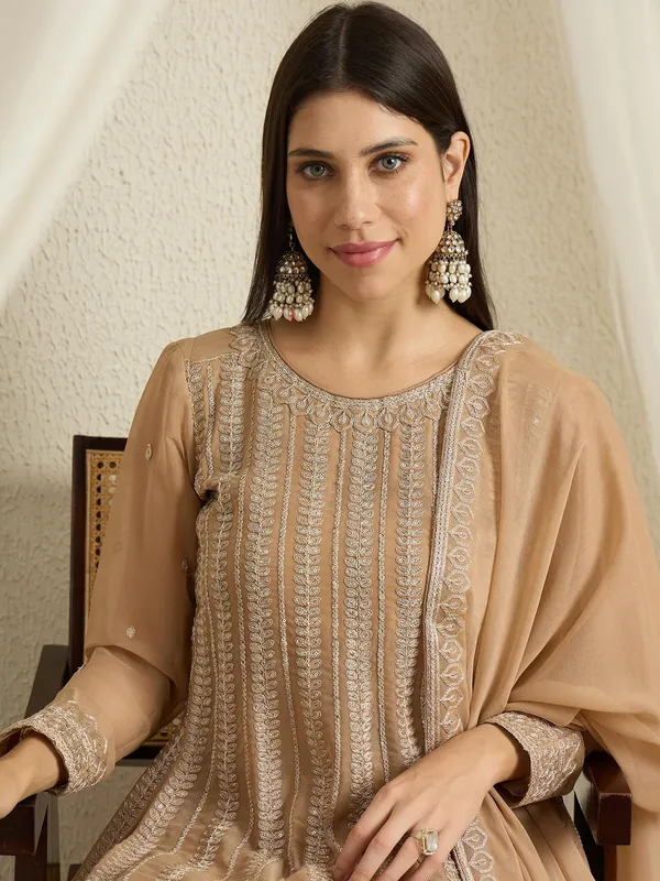 Elegant_Coffee_Georgette_Embroidered_A-Line_Kurta_And_Palazzo_Set