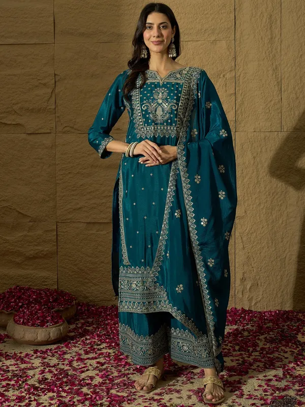 Opulent_Rama_Embroidered_Chinon_Straight_Kurta_Palazzo_Set_With_Dupatta