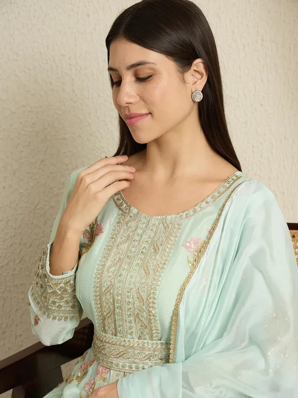 Serene_Pista_Embroidered_Chinon_Front-Slit_Anarkali_Kurta_Pant_Set_With_Dupatta