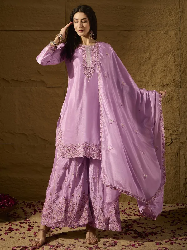 Dainty_Light_Pink_Embroidered_Chinon_Kurta_Palazzo_Set_With_Dupatta