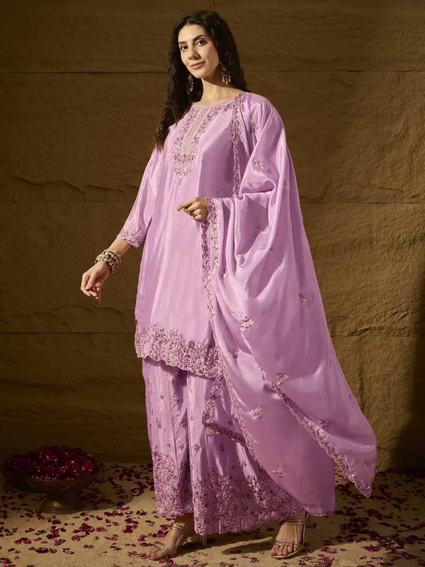 Dainty_Light_Pink_Embroidered_Chinon_Kurta_Palazzo_Set_With_Dupatta