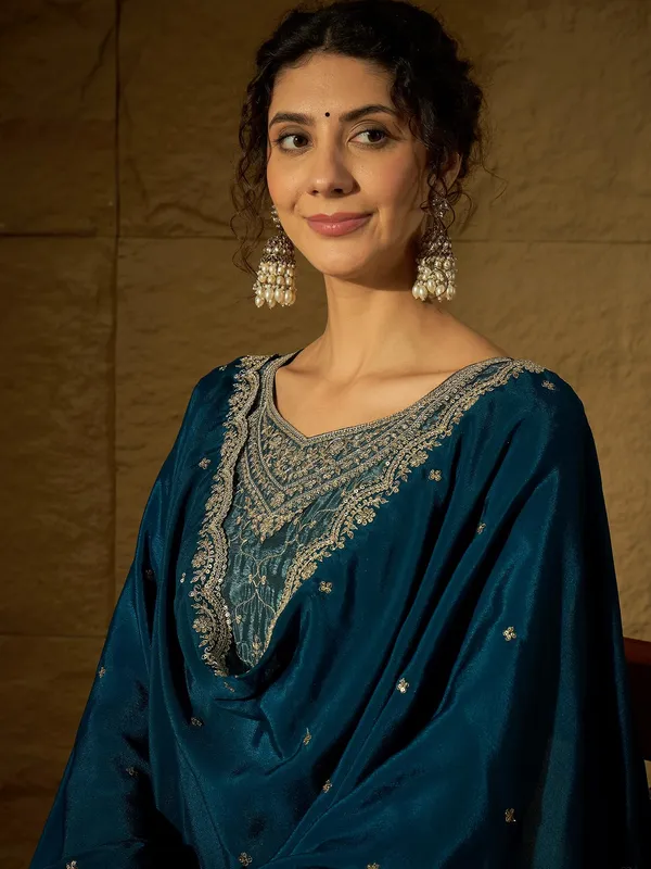 Imperial_Blue_Embroidered_Chinon_Straight_Kurta_Palazzo_Set_With_Dupatta