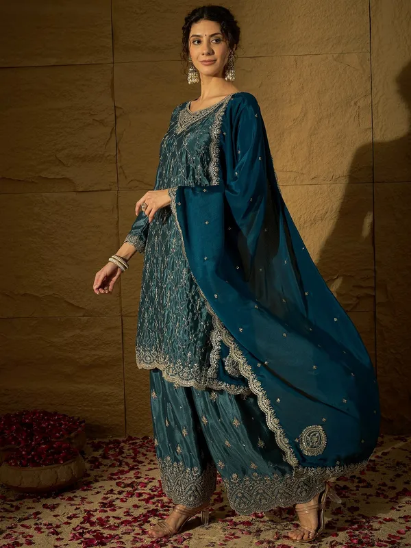 Imperial_Blue_Embroidered_Chinon_Straight_Kurta_Palazzo_Set_With_Dupatta