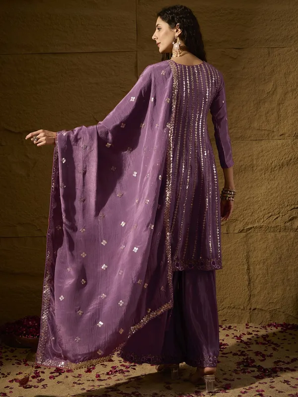 Alluring_Purple_Embroidered_Chinon_Flared_Kurta_Sharara_Set_With_Dupatta
