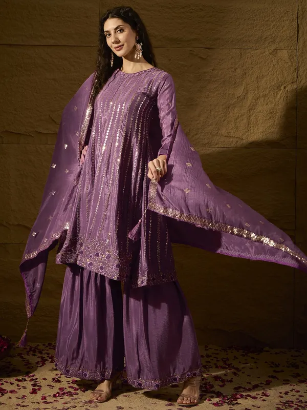 Alluring_Purple_Embroidered_Chinon_Flared_Kurta_Sharara_Set_With_Dupatta