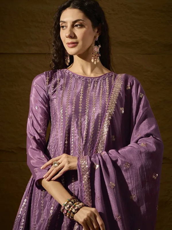 Alluring_Purple_Embroidered_Chinon_Flared_Kurta_Sharara_Set_With_Dupatta