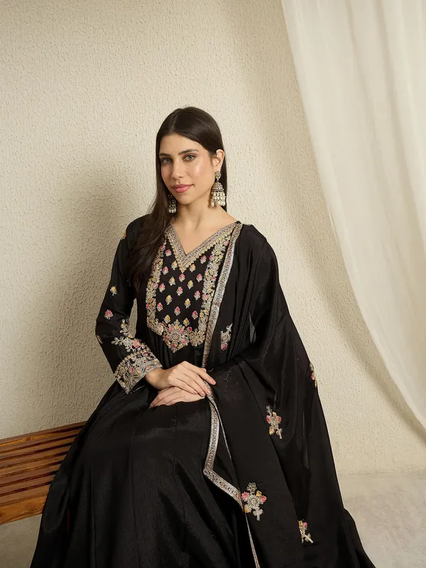 Mystic_Black_Embroidered_Chinon_Anarkali_Gown_With_Dupatta
