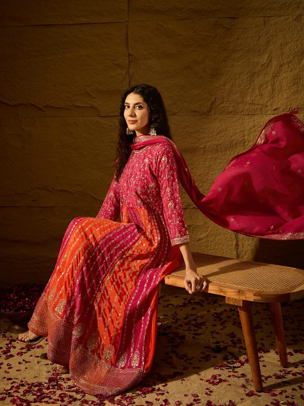 Pink_Embroidered_Chinon_Anarkali_Gown_|_Round_Neck_|_Full_Length