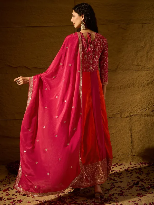 Pink_Embroidered_Chinon_Anarkali_Gown_|_Round_Neck_|_Full_Length