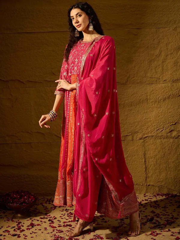 Pink_Embroidered_Chinon_Anarkali_Gown_|_Round_Neck_|_Full_Length