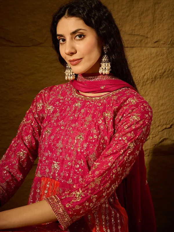 Pink_Embroidered_Chinon_Anarkali_Gown_|_Round_Neck_|_Full_Length