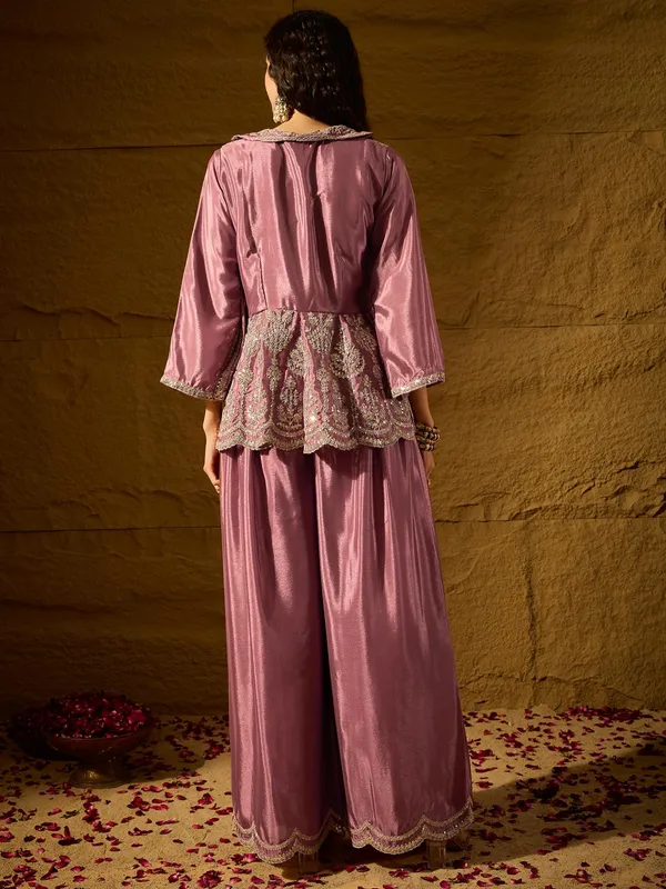Purple_Embroidered_Flared_Kurta_Palazzo_Set_With_Collar_Neck