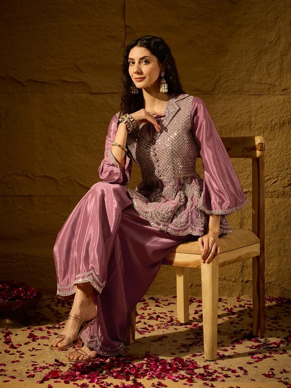 Purple_Embroidered_Flared_Kurta_Palazzo_Set_With_Collar_Neck