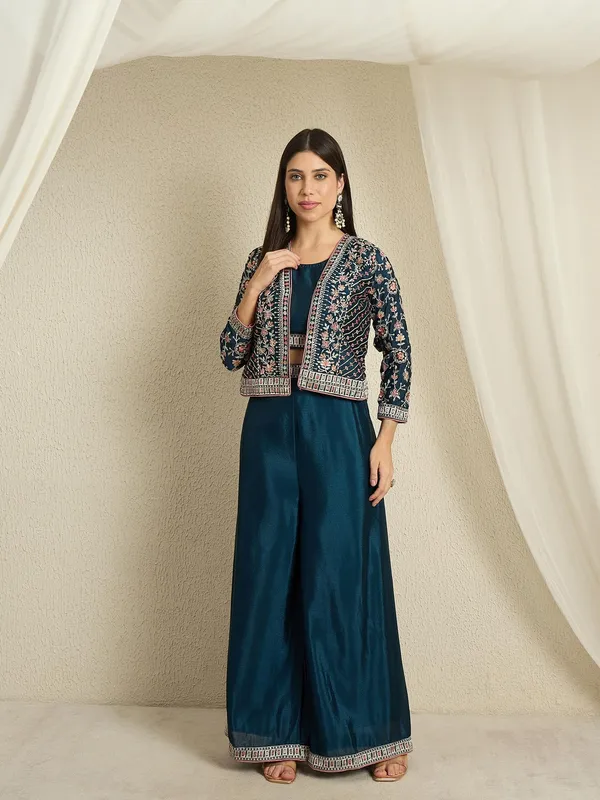 Chic_Rama_Embroidered_Chinon_Crop_Top_Palazzo_Set_With_Short_Jacket