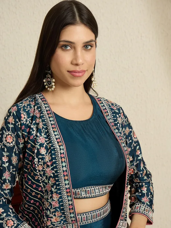 Chic_Rama_Embroidered_Chinon_Crop_Top_Palazzo_Set_With_Short_Jacket