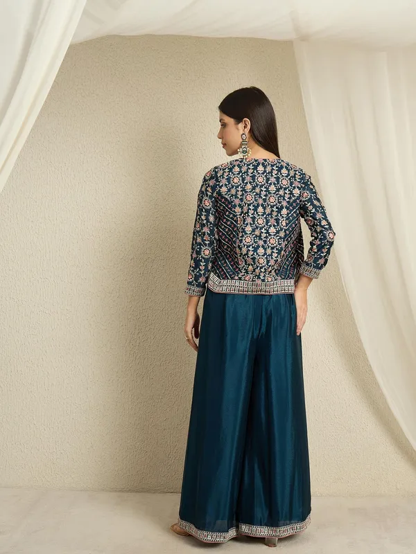 Chic_Rama_Embroidered_Chinon_Crop_Top_Palazzo_Set_With_Short_Jacket