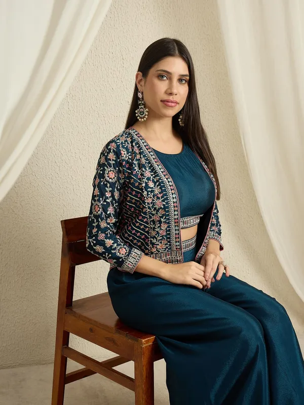 Chic_Rama_Embroidered_Chinon_Crop_Top_Palazzo_Set_With_Short_Jacket