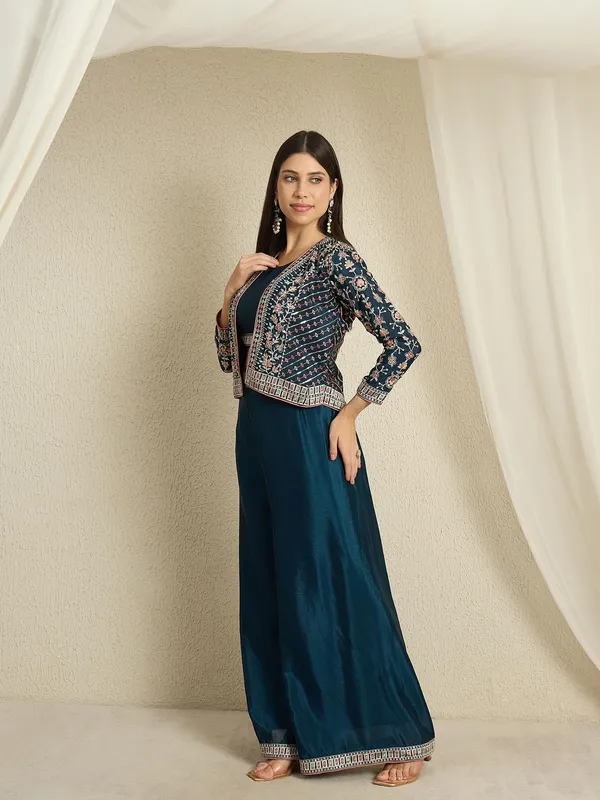 Chic_Rama_Embroidered_Chinon_Crop_Top_Palazzo_Set_With_Short_Jacket