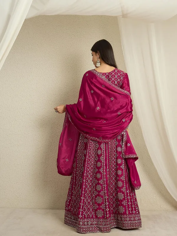 Magnificent_Maroon_Embroidered_Chinon_A-Line_Gown_With_Dupatta