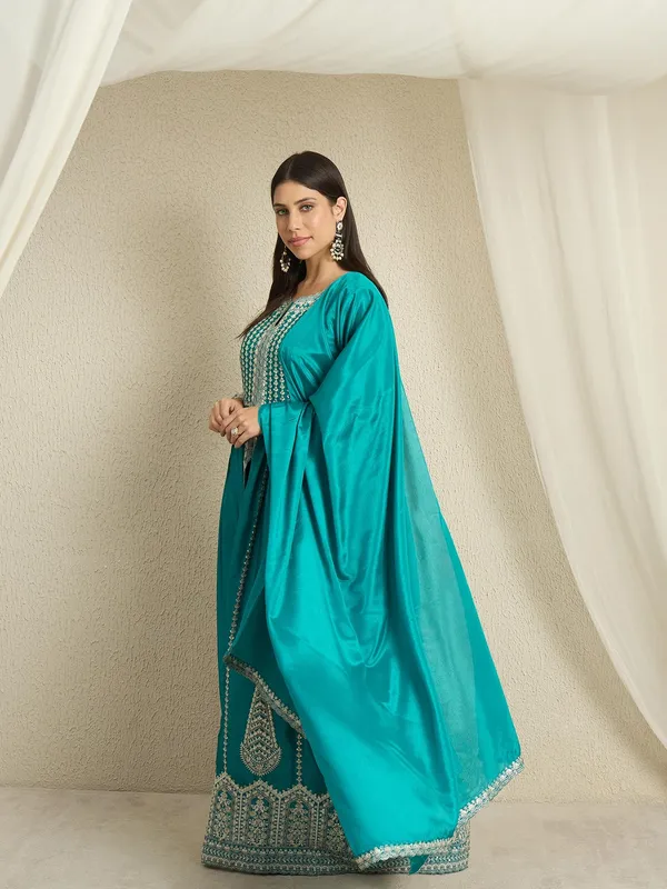 Regal_Teal_Chinon_Embroidered_Front-Slit_Anarkali_Set