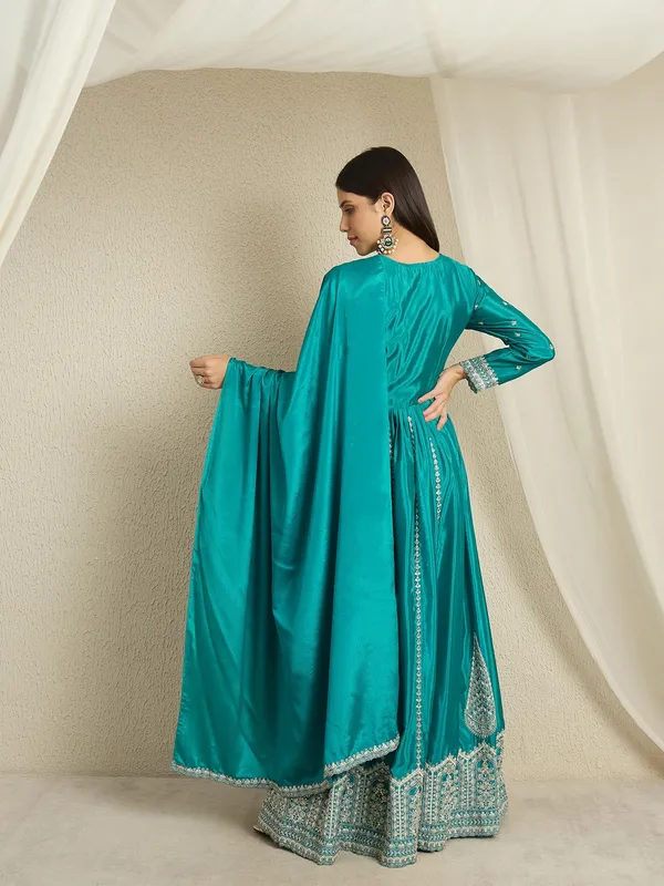 Regal_Teal_Chinon_Embroidered_Front-Slit_Anarkali_Set