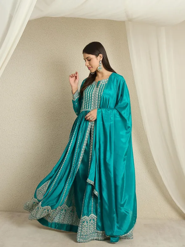 Regal_Teal_Chinon_Embroidered_Front-Slit_Anarkali_Set