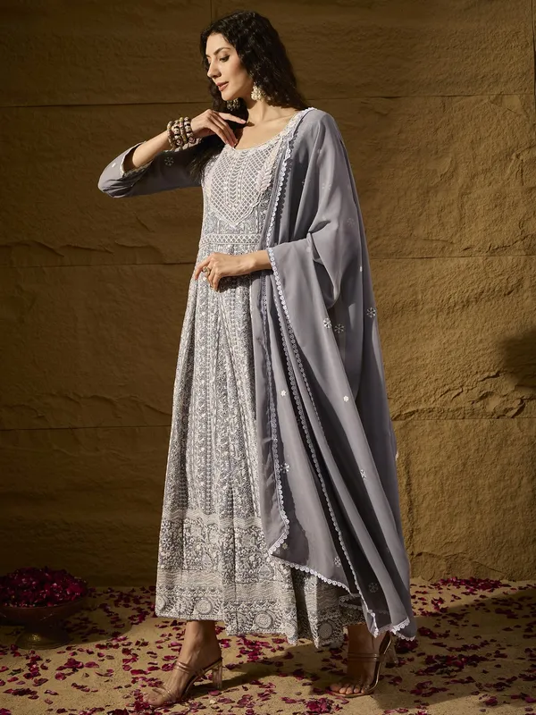 Celestial_Grey_Embroidered_Faux_Georgette_Anarkali_Gown_With_Dupatta