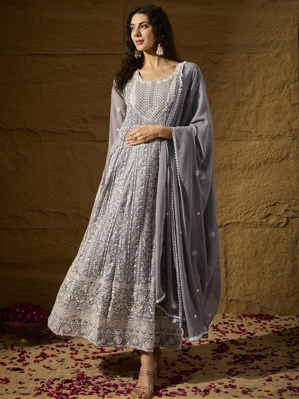 Celestial_Grey_Embroidered_Faux_Georgette_Anarkali_Gown_With_Dupatta