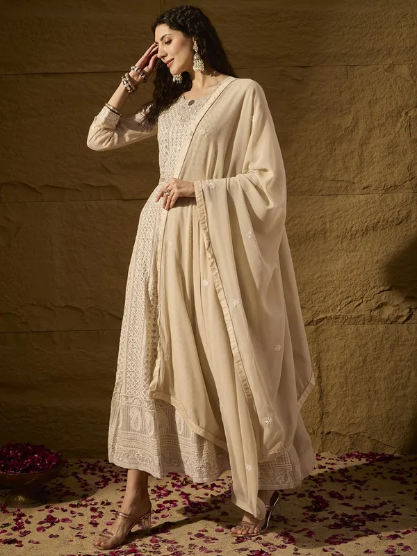 Pristine_Cream_Embroidered_Faux_Georgette_Anarkali_Gown_With_Dupatta