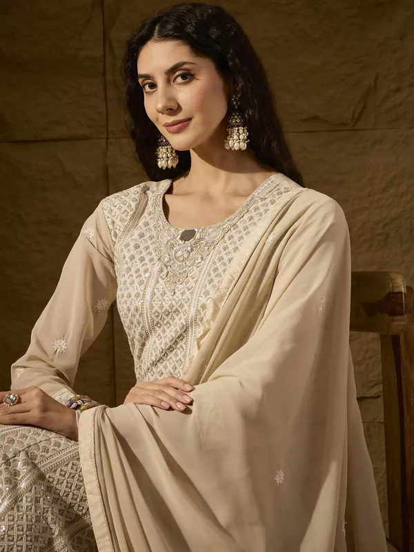 Pristine_Cream_Embroidered_Faux_Georgette_Anarkali_Gown_With_Dupatta