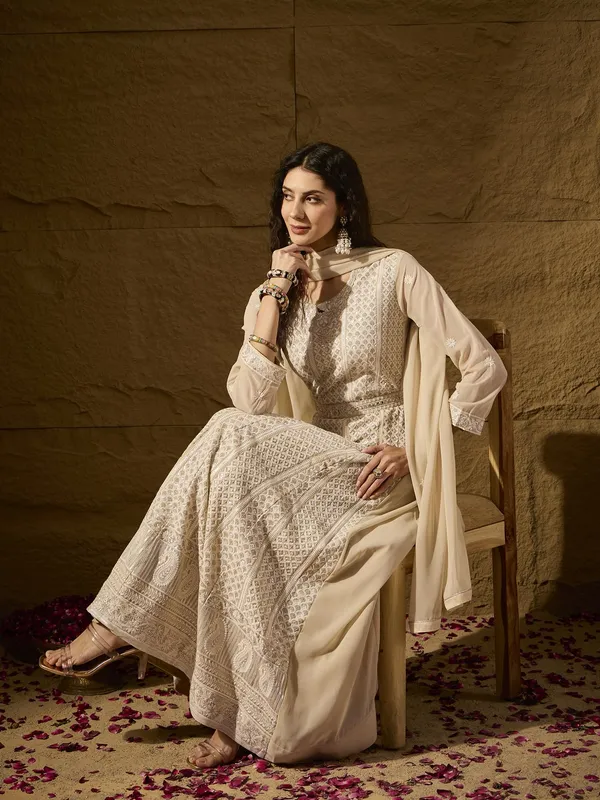 Pristine_Cream_Embroidered_Faux_Georgette_Anarkali_Gown_With_Dupatta