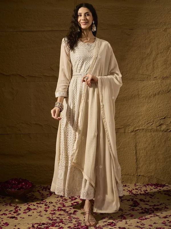 Pristine_Cream_Embroidered_Faux_Georgette_Anarkali_Gown_With_Dupatta