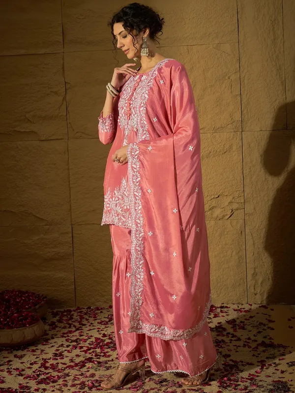 Radiant_Light_Pink_Embroidered_Chinon_Kurta_Sharara_Set_With_Dupatta