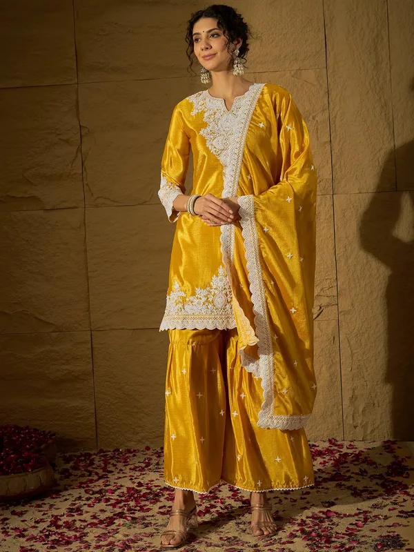 Vibrant_Yellow_Chinon_Embroidered_Kurta_And_Sharara_Set