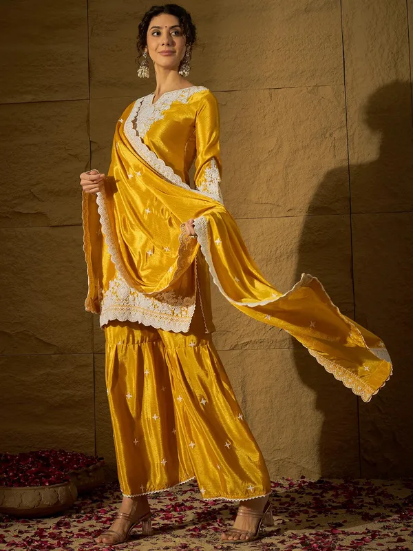 Vibrant_Yellow_Chinon_Embroidered_Kurta_And_Sharara_Set