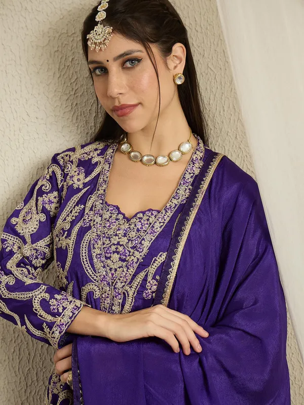 Opulent_Purple_Embroidered_Chinon_Crop_Top,_Palazzo_And_Long_Jacket_Set_With_Dupatta