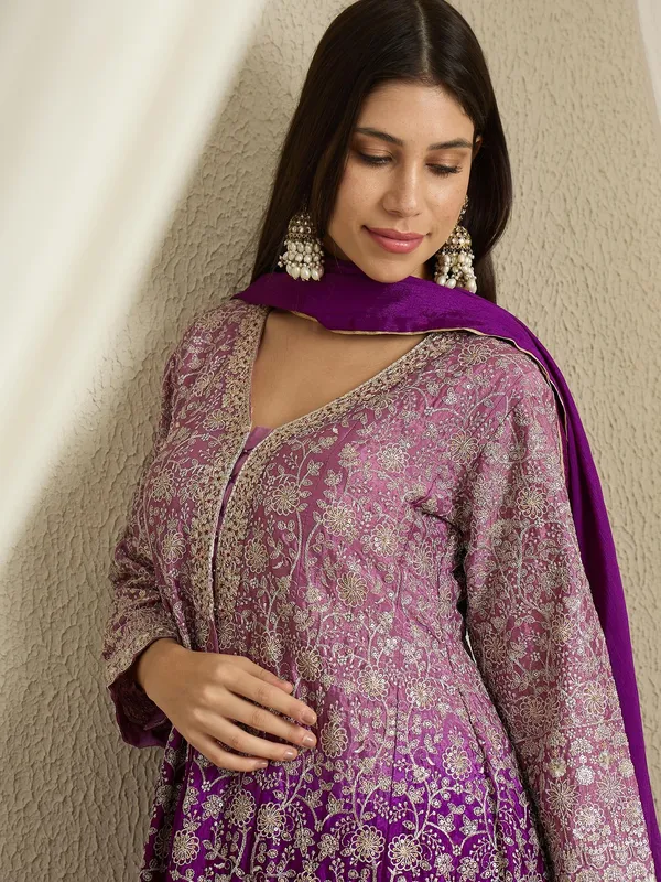 Glorious_Purple_Embroidered_Chinon_A-Line_Kurta_Lehenga_Set_With_Dupatta