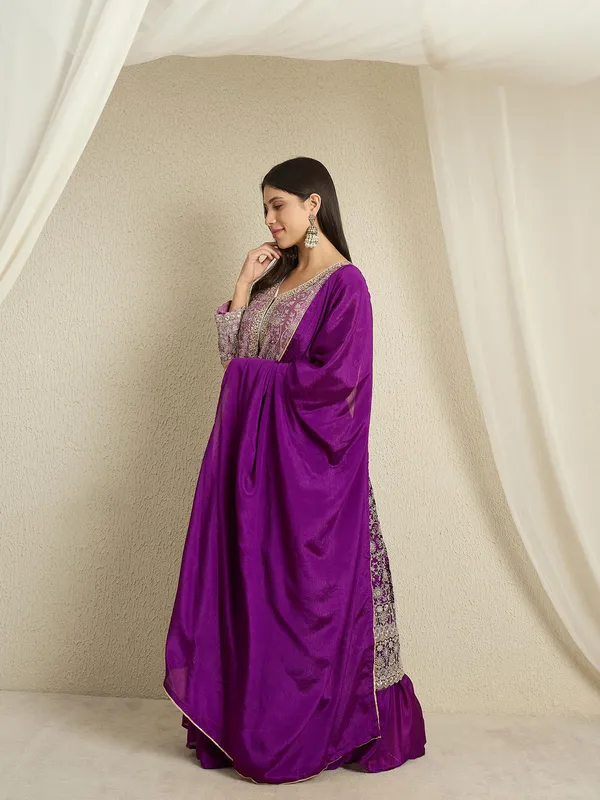 Glorious_Purple_Embroidered_Chinon_A-Line_Kurta_Lehenga_Set_With_Dupatta