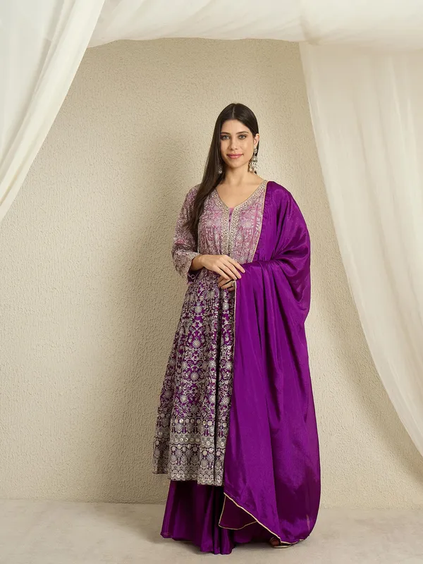 Glorious_Purple_Embroidered_Chinon_A-Line_Kurta_Lehenga_Set_With_Dupatta
