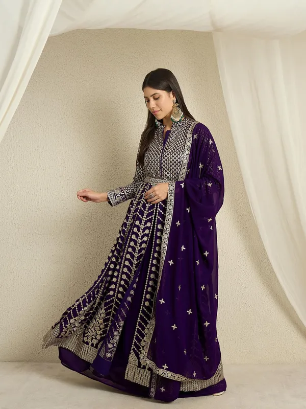 Regal_Purple_Faux_Georgette_Embroidered_Anarkali_Lehenga_Set