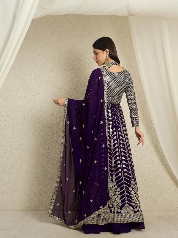 Regal_Purple_Faux_Georgette_Embroidered_Anarkali_Lehenga_Set