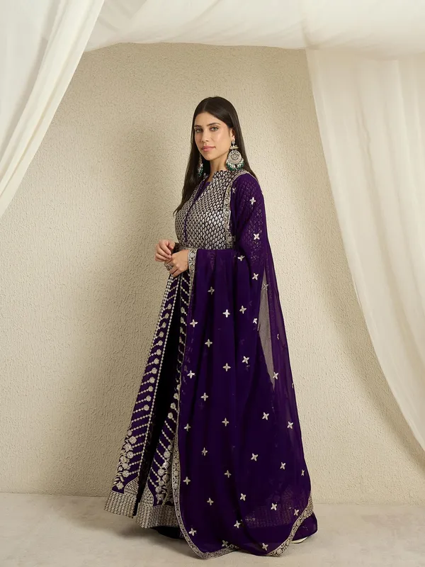 Regal_Purple_Faux_Georgette_Embroidered_Anarkali_Lehenga_Set