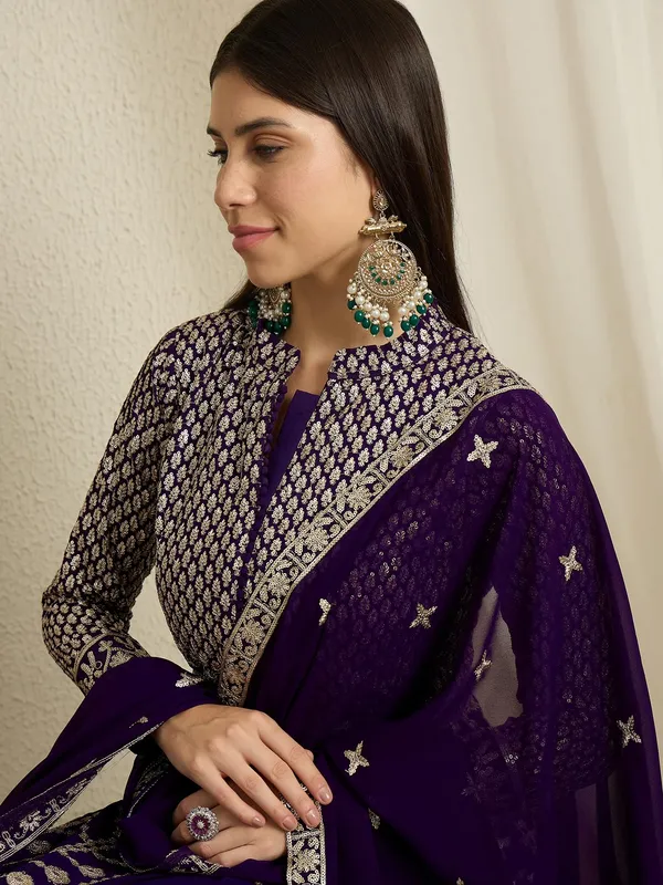 Regal_Purple_Faux_Georgette_Embroidered_Anarkali_Lehenga_Set
