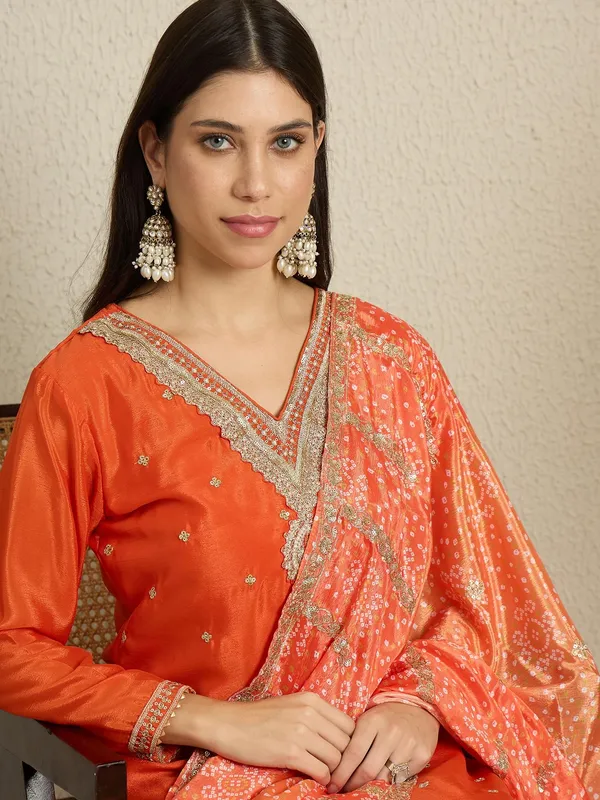 Dazzling_Orange_Embroidered_Chinon_Straight_Kurta_Palazzo_Set_With_Bandhani_Dupatta