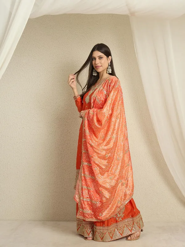 Dazzling_Orange_Embroidered_Chinon_Straight_Kurta_Palazzo_Set_With_Bandhani_Dupatta