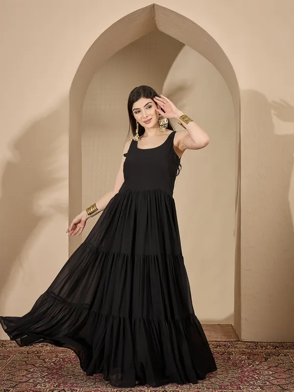 Enigmatic_Black_Embroidered_Faux_Georgette_Gown_With_Jacket